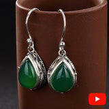 Authentic Gemstone NOT FAKE S925 Fine Jewelry Earrings 925 Sterling Silver emerald Nature Retro Exquisite waterdrop moldavite