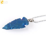 CSJA Natural Indian Raw Onyx Gem Tibetan Necklaces Statement Blue Colorful Arrowhead Pendants Choker Men Healing Jewelry E304