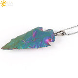 CSJA Natural Indian Raw Onyx Gem Tibetan Necklaces Statement Blue Colorful Arrowhead Pendants Choker Men Healing Jewelry E304