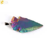 CSJA Natural Indian Raw Onyx Gem Tibetan Necklaces Statement Blue Colorful Arrowhead Pendants Choker Men Healing Jewelry E304