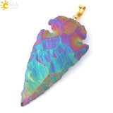 CSJA Natural Indian Raw Onyx Gem Tibetan Necklaces Statement Blue Colorful Arrowhead Pendants Choker Men Healing Jewelry E304
