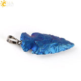 CSJA Natural Indian Raw Onyx Gem Tibetan Necklaces Statement Blue Colorful Arrowhead Pendants Choker Men Healing Jewelry E304