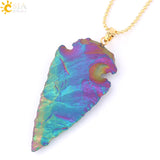 CSJA Natural Indian Raw Onyx Gem Tibetan Necklaces Statement Blue Colorful Arrowhead Pendants Choker Men Healing Jewelry E304