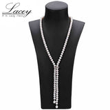 Cultured real long pearl necklace 100% genuine freshwater pearl necklace fashion jewelry for gift hot sale cloth accessories