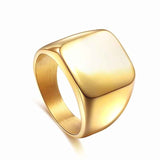 Rings Square Large Wide Seal Rings 24K Titanium Steel man Finger Ring Silver Black Gold Men Jewelry