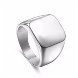 Rings Square Large Wide Seal Rings 24K Titanium Steel man Finger Ring Silver Black Gold Men Jewelry